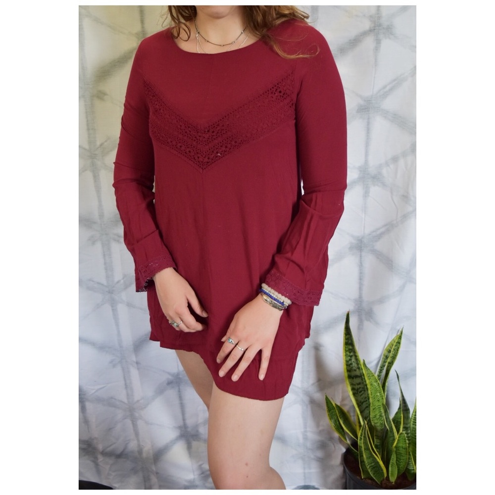 Bohemian Maroon Long Sleeve Dress